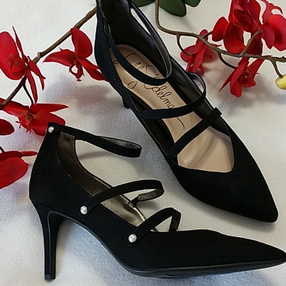 libby. edelman Shoes - NEW Strappy Stilettos Heels Sexy Back Zip Faux Pearls Black Libby Edelman 8.5